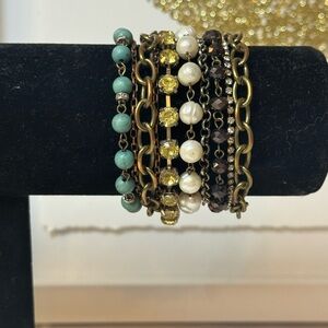 Pilcro Turquoise and Gold Beaded Bracelet Set